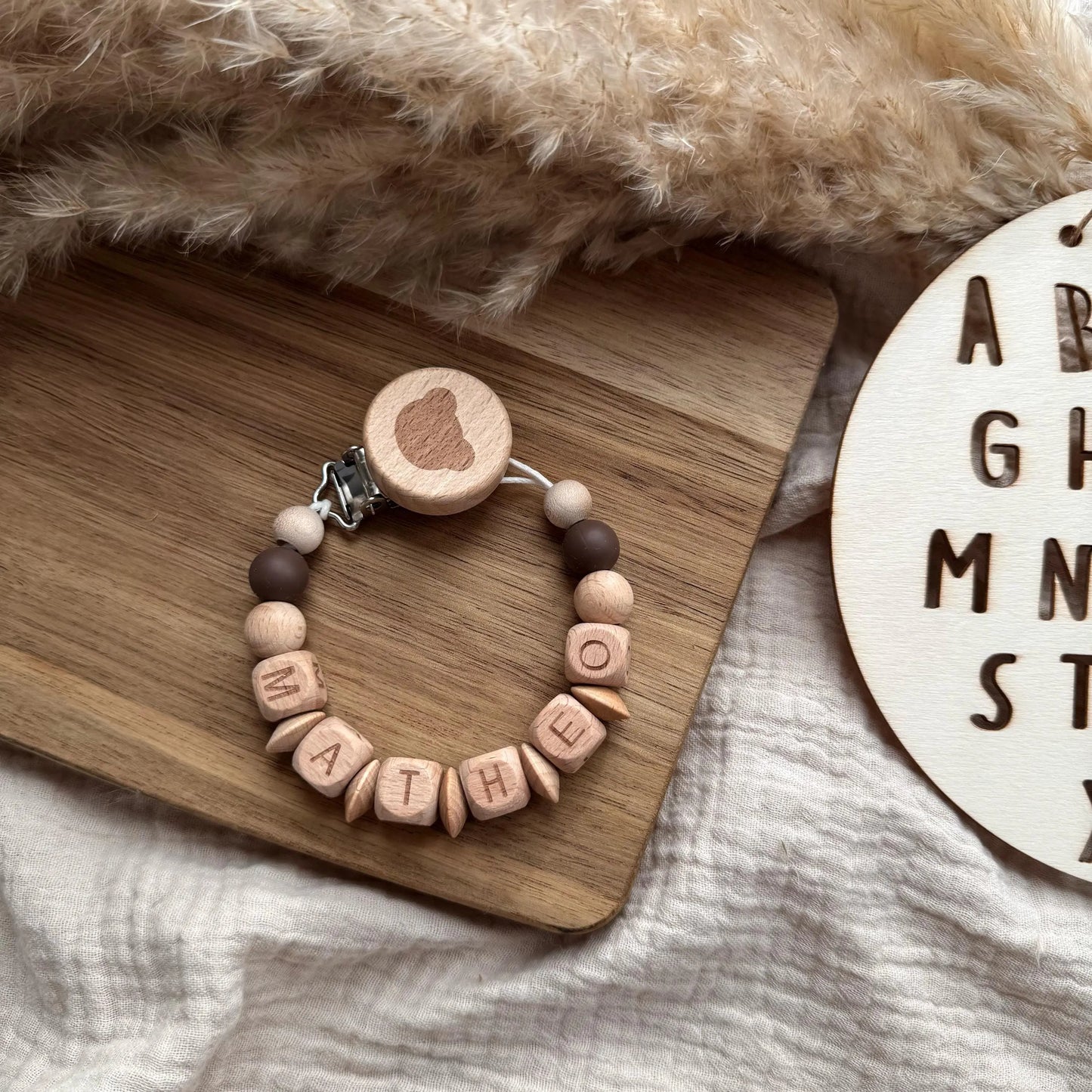 Personalisierte Schnullerkette mit Name - Teddyclip Hauniper