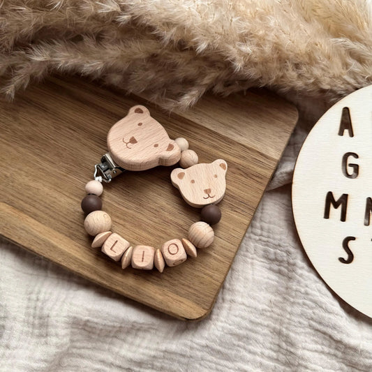Personalisierte Schnullerkette mit Name - Bär Hauniper