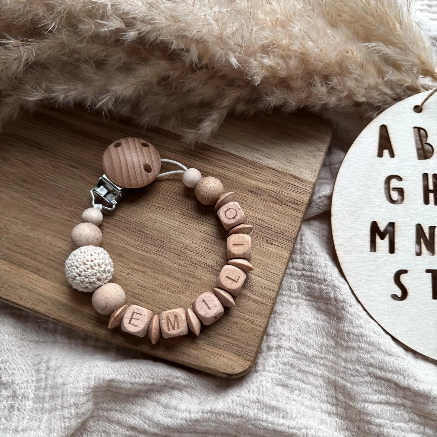 Personalisierte Schnullerkette mit Name Hauniper