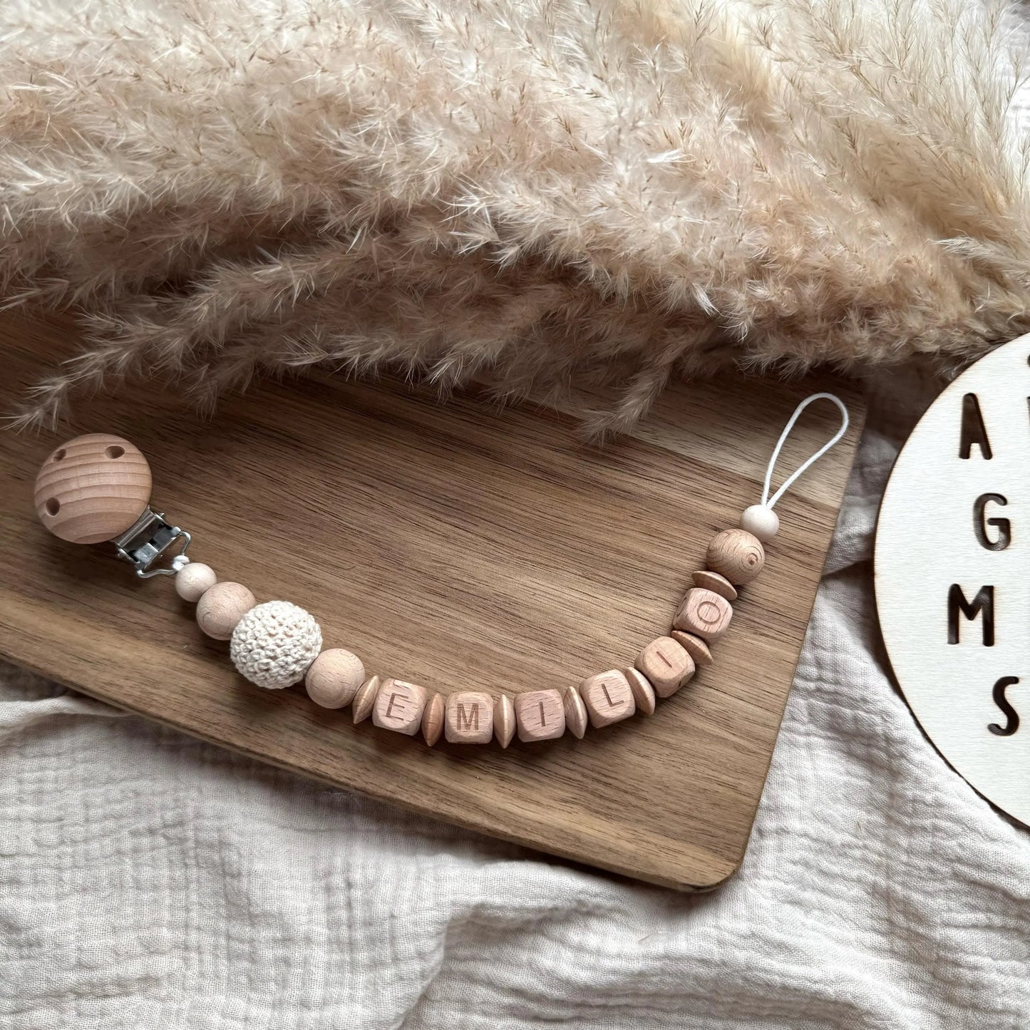 Personalisierte Schnullerkette mit Name Hauniper