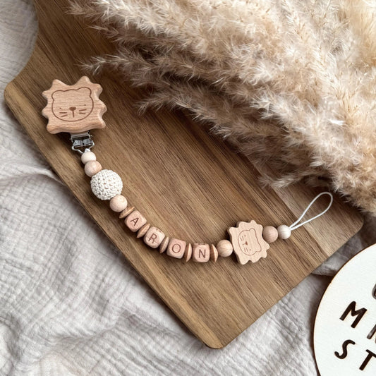 Personalisierte Schnullerkette mit Name - Löwe Hauniper