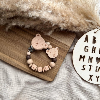 Personalisierte Schnullerkette mit Name - Bär Hauniper