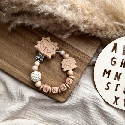 Personalisierte Schnullerkette mit Name - Löwe Hauniper