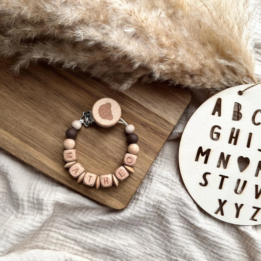 Personalisierte Schnullerkette mit Name - Teddyclip Hauniper