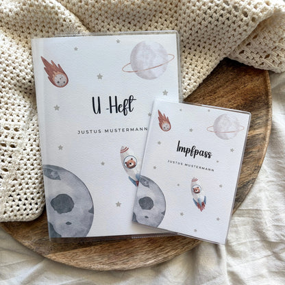 U-Heft & Impfpass Hülle Set Weltraum beige Hauniper