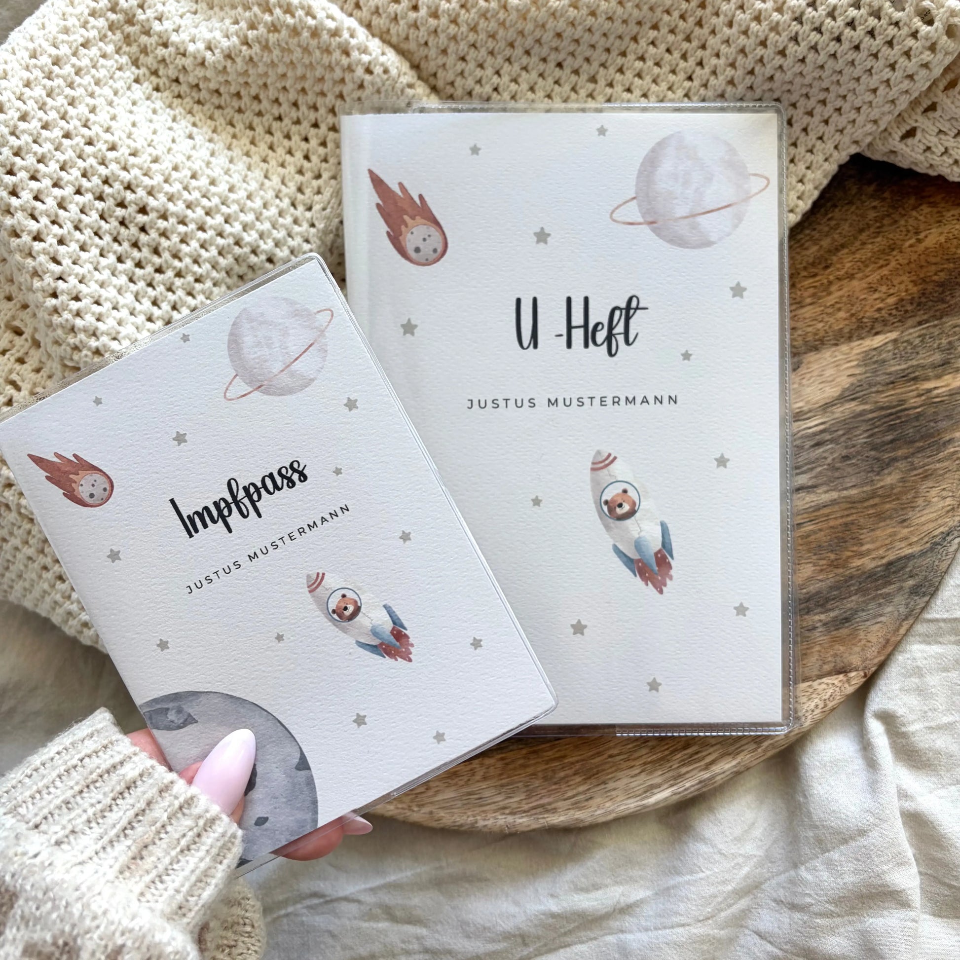 U-Heft & Impfpass Hülle Set Weltraum beige Hauniper