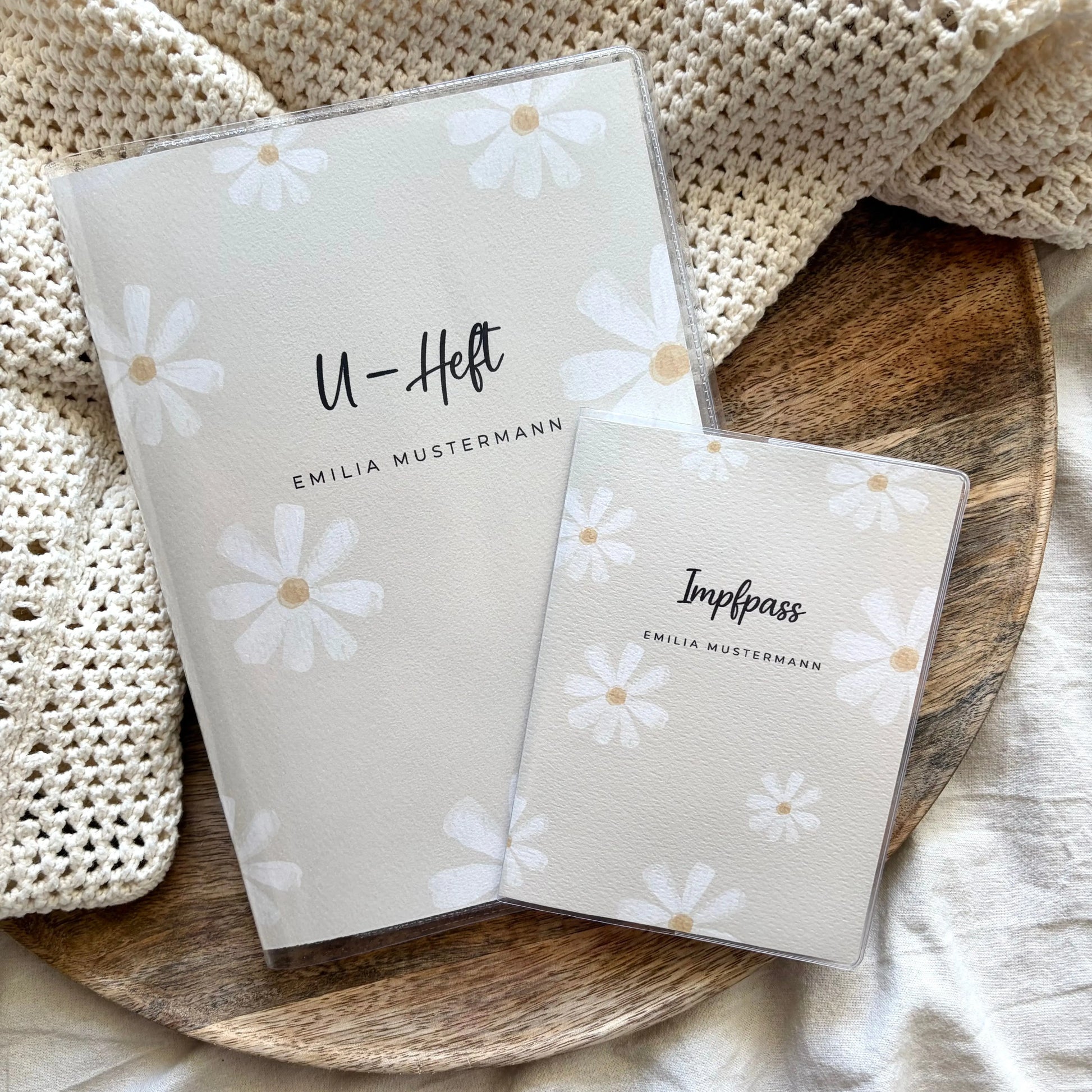 U-Heft & Impfpass Hülle Set Gänseblümchen beige Hauniper