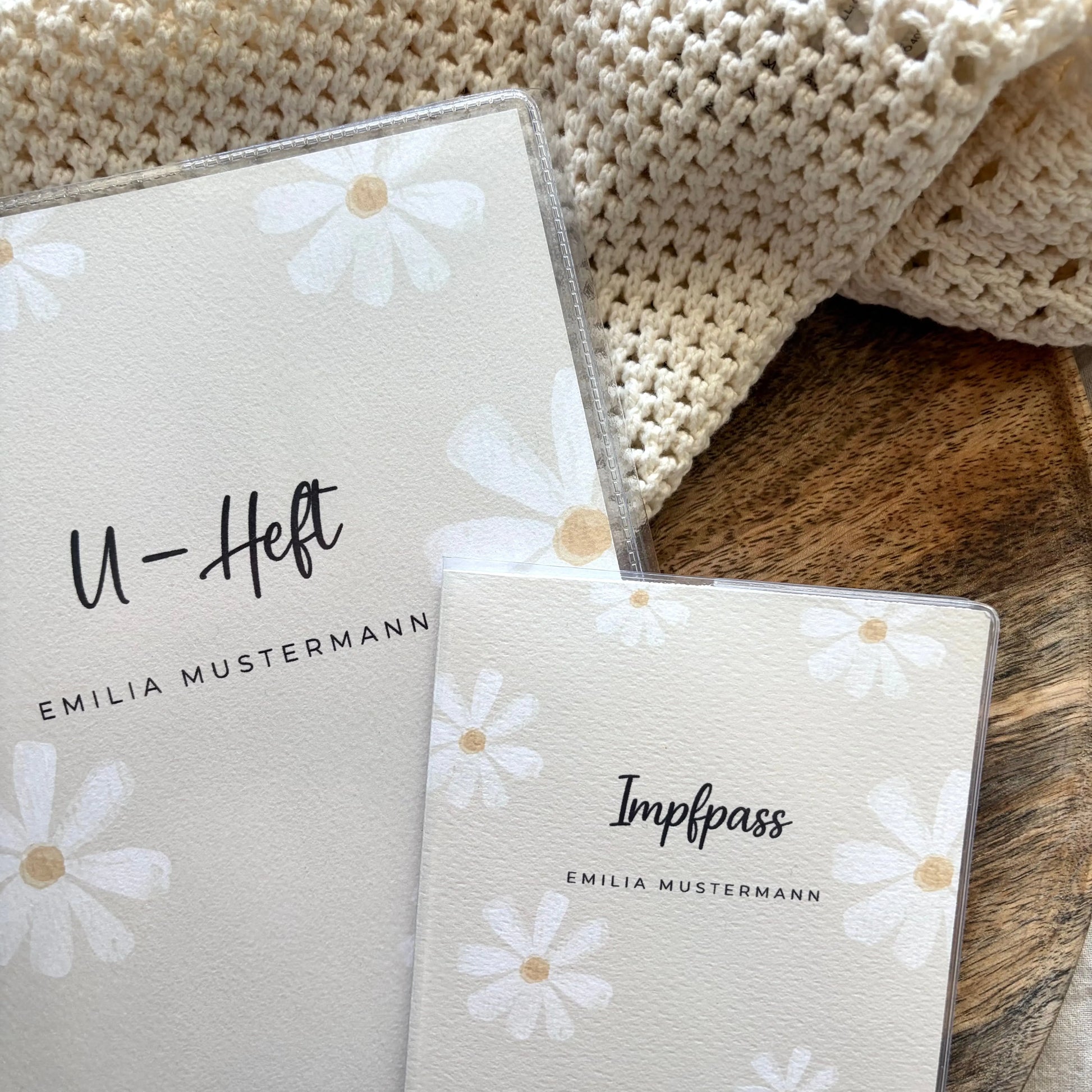 U-Heft & Impfpass Hülle Set Gänseblümchen beige Hauniper