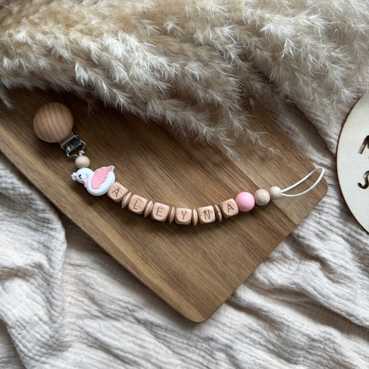 Personalisierte Schnullerkette mit Name - Schwan Hauniper