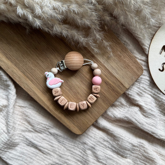 Personalisierte Schnullerkette mit Name - Schwan Hauniper