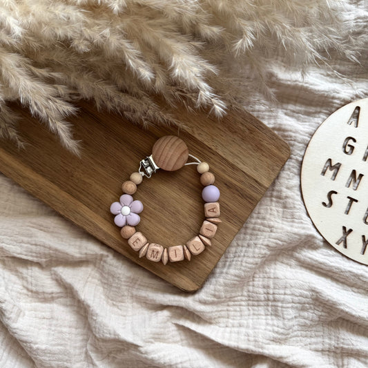 Personalisierte Schnullerkette Blume Rosa Hauniper