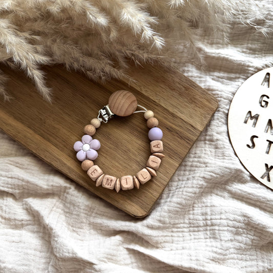 Personalisierte Schnullerkette Blume Rosa Hauniper