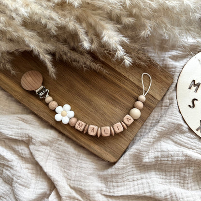 Personalisierte Schnullerkette Blume Weiß Hauniper