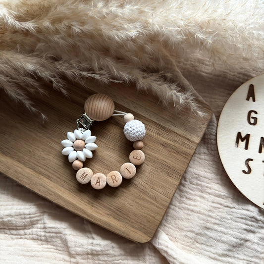 Personalisierte Schnullerkette Blume Hauniper
