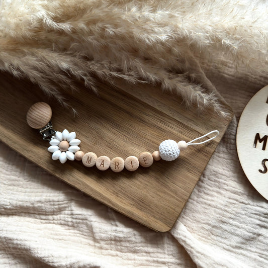 Personalisierte Schnullerkette Blume Hauniper