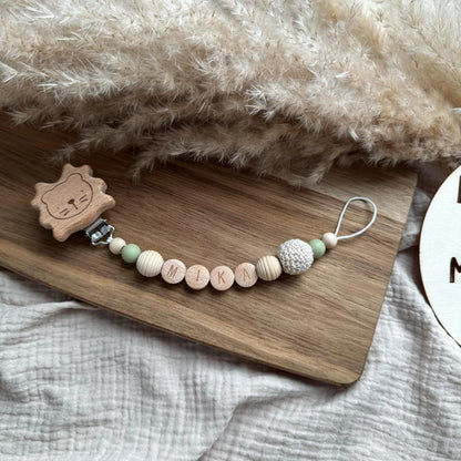 Personalisierte Schnullerkette mit Name - Löwe Hauniper