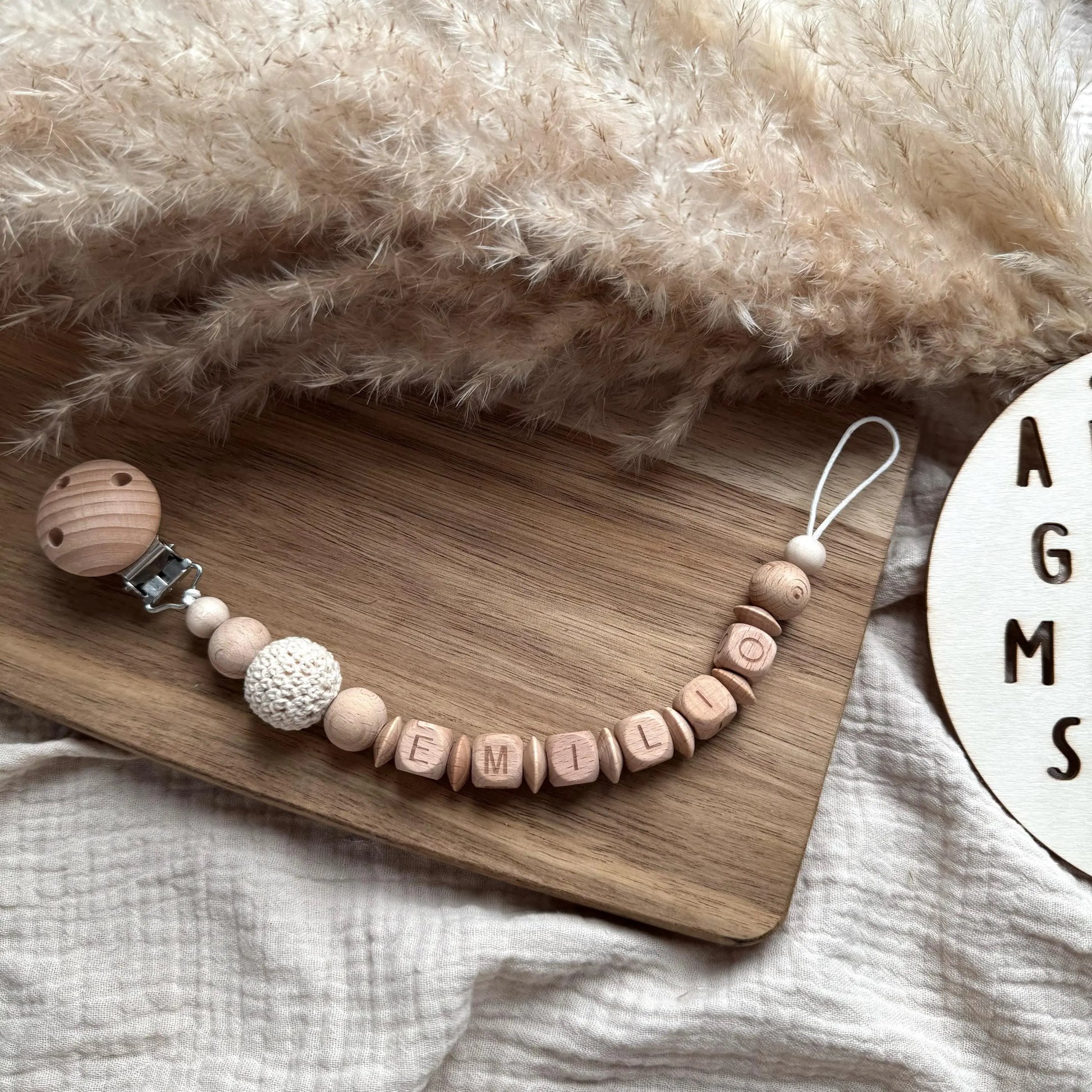 Personalisierte Schnullerkette mit Name Hauniper
