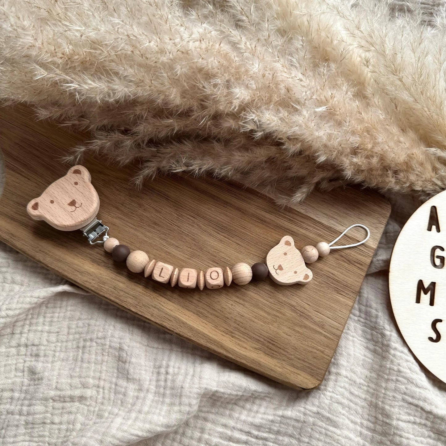 Personalisierte Schnullerkette mit Name - Bär Hauniper