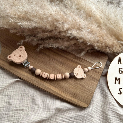 Personalisierte Schnullerkette mit Name - Bär Hauniper